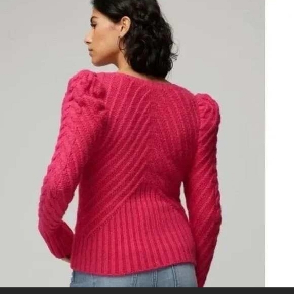 NWT White House Black MarketV-Neck Puff Sleeve Cable Pullover Sweater - Picture 6 of 6
